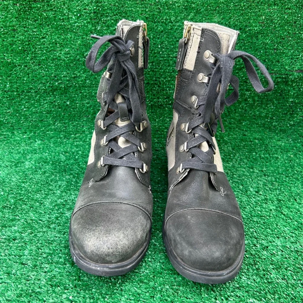 Sorel Major Carly Leather Canvas Boots Black Grill NL2157-252 Womens 7.5 - Picture 3 of 8